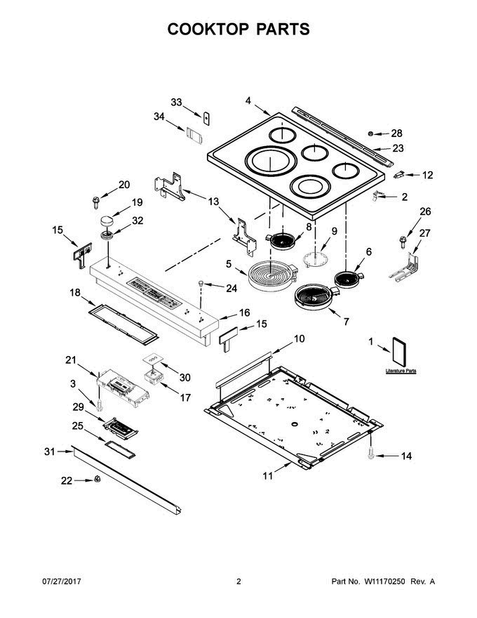 02 - Cooktop Parts Diagram and Parts List for JES1450CFB1  Jenn-Air Range