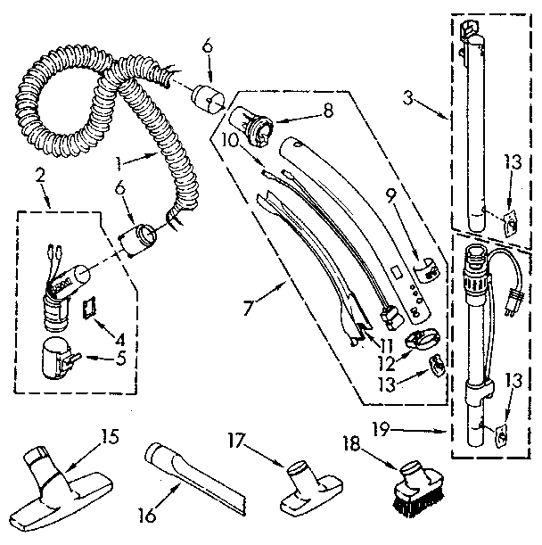 Hose And Attachment Diagram and Parts List for 1162143090  Kenmore Canister Vacuum