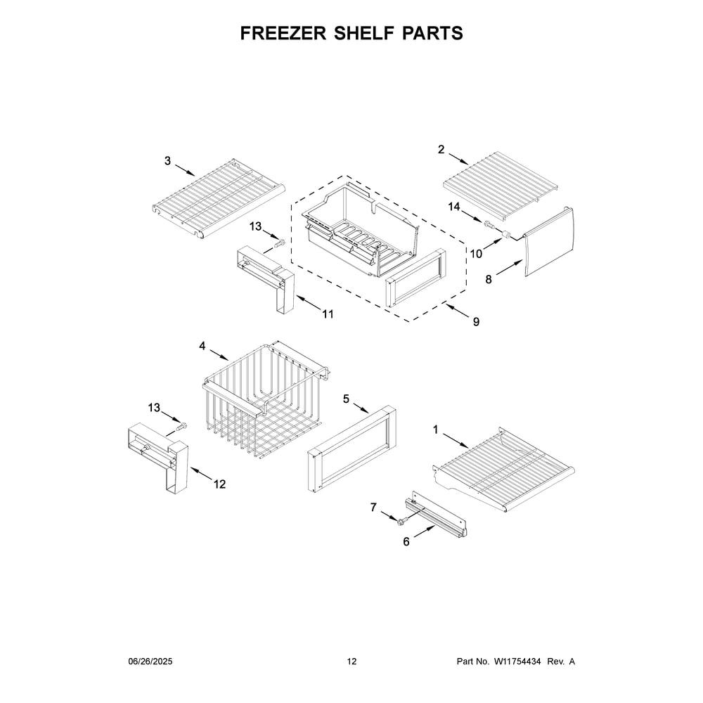 Freezer Shelf Parts Diagram and Parts List for JBSFS48NMX01  Jenn-Air Refrigerator