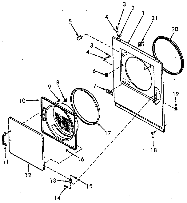 Loading Door, Front Panel And Seals Diagram and Parts List for NE8633W43921  Speed Queen Dryer