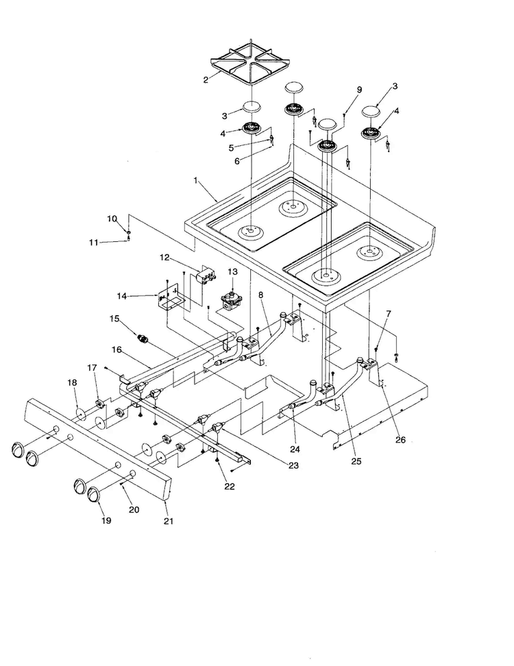 Main Top Diagram and Parts List for ARG7102L-P1143389NL  Amana Range