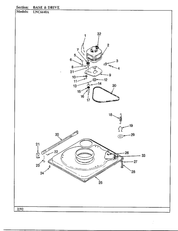 Base And Drive Parts Diagram and Parts List for 6640A REV K Norge Washer