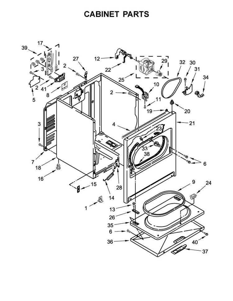 Cabinet Parts Diagram and Parts List for CED7006GW0  Crosley Dryer