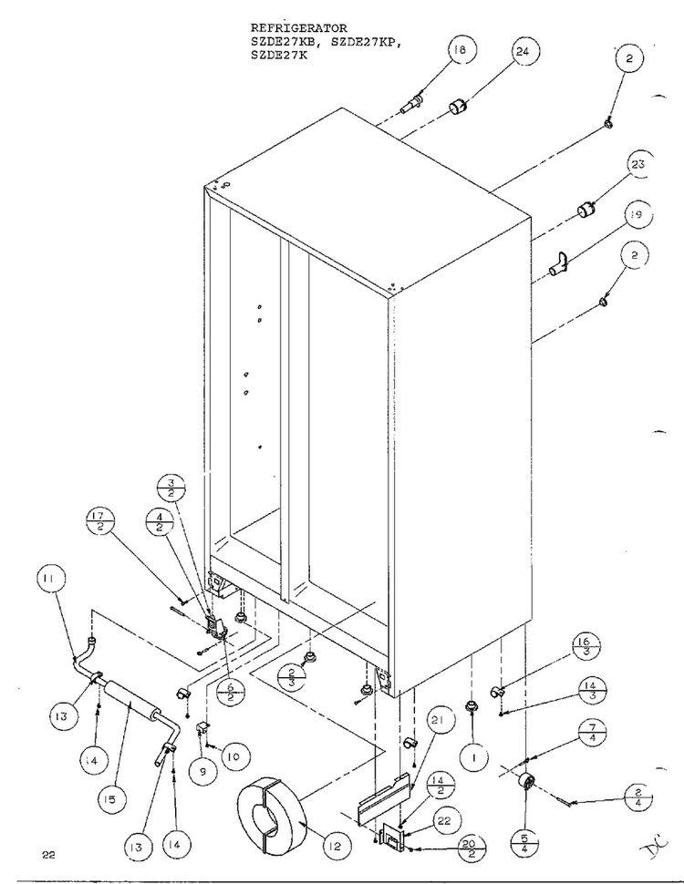 Drain And Rollers Diagram and Parts List for SZDE27KB  Amana Refrigerator