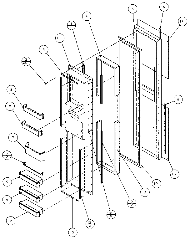 Freezer Door Diagram and Parts List for 36271-P1121801W  Amana Refrigerator