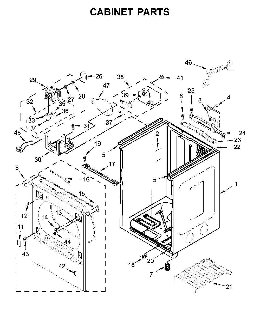 Cabinet parts Diagram and Parts List for MGD8230HC0  Maytag Dryer
