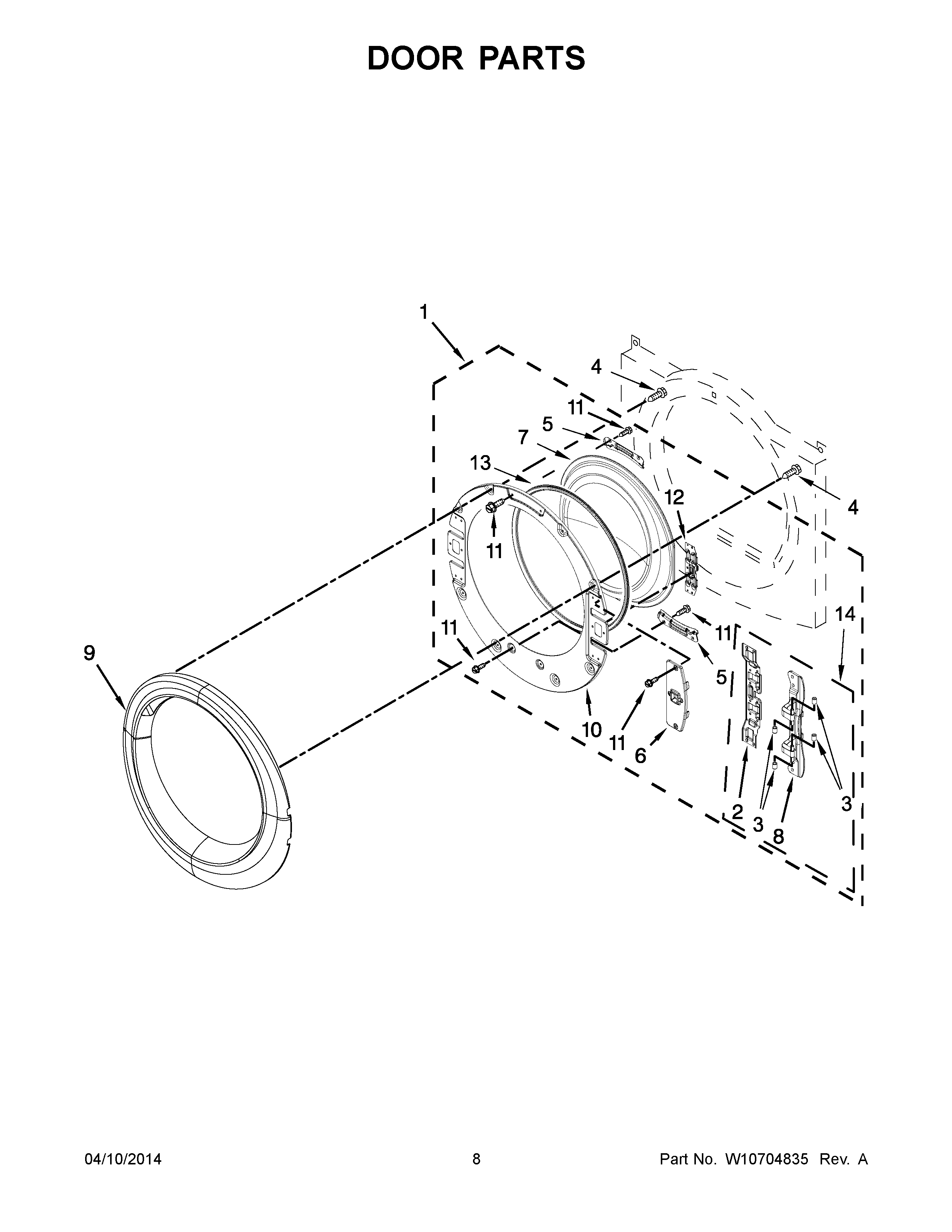 05 - DOOR PARTS Diagram and Parts List for YNED5800DW0  Maytag Dryer