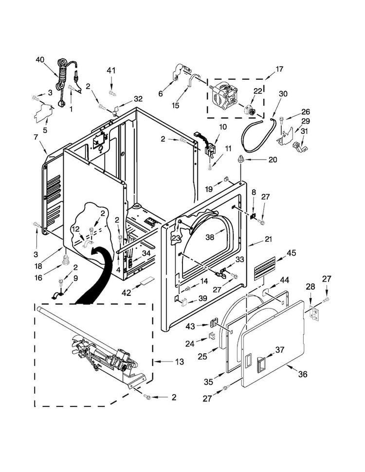 Cabinet Parts Diagram and Parts List for NGD4700YQ2  Amana Dryer