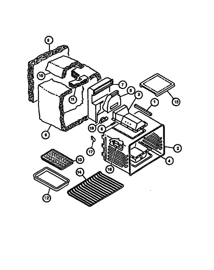 Broil Box/inner Oven Cavity Diagram and Parts List for RST378UL-P1141203N  Caloric Range