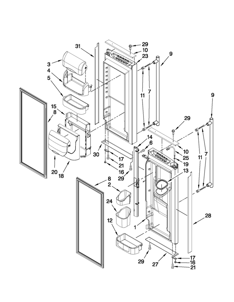 Refrigerator Door Parts Diagram and Parts List for JFI2089WTS2  Jenn-Air Refrigerator