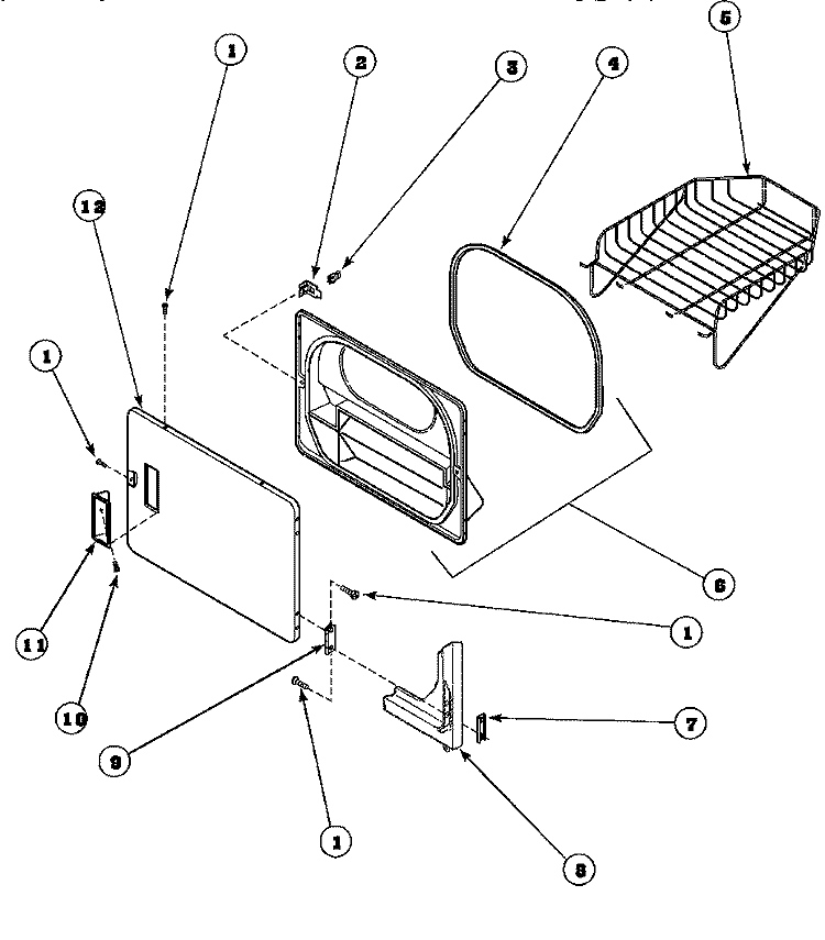 LOADING DOOR WITH DRYING RACK Diagram and Parts List for LE8267L2 PLE8267L2 Amana Dryer