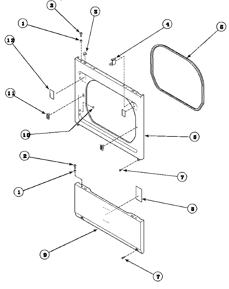 LOWER ACCESS PANEL, FRONT PANEL AND SEAL Diagram and Parts List for LE8267L2 PLE8267L2 Amana Dryer
