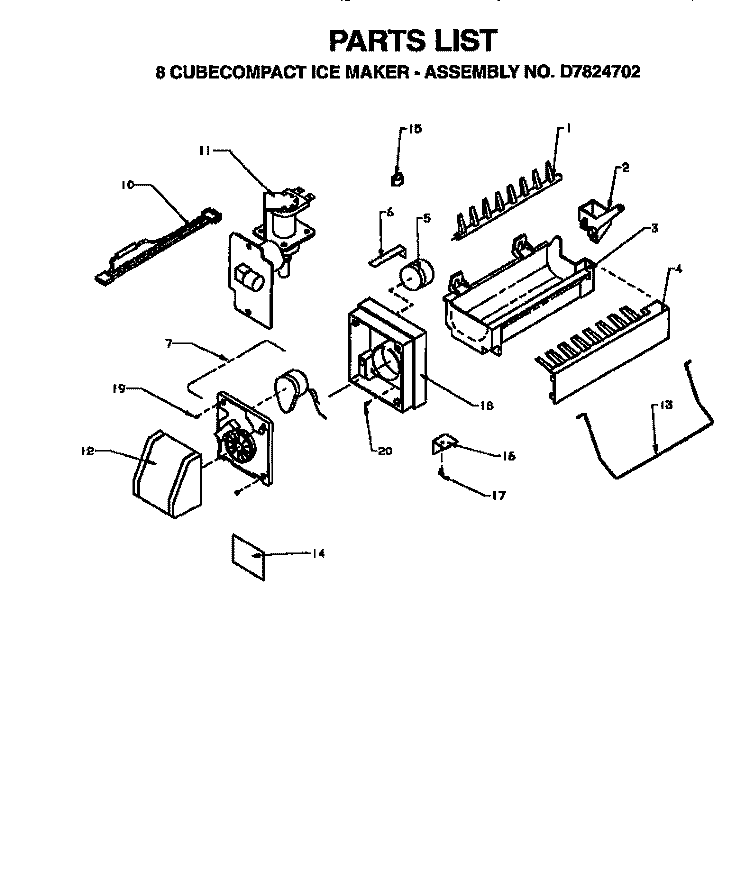 8 CUBE COMPACT ICE MAKER Diagram and Parts List for BS20RB P1161507W Amana Refrigerator