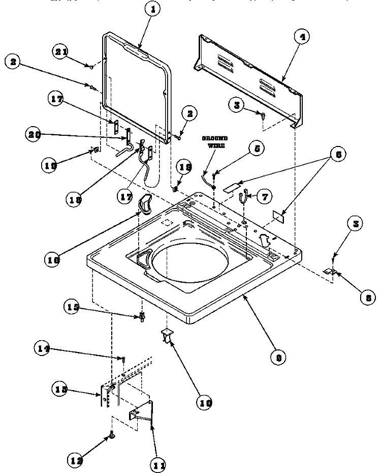 CAB TOP / LOADING DR & CTRL HOOD REAR PAN Diagram and Parts List for LW6163WM PLW6163WM B Amana Washer