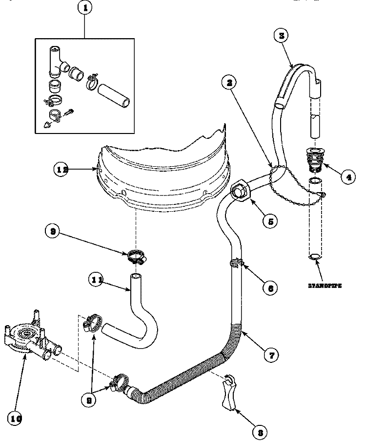 DRAIN HOSE AND SIPHON BREAK Diagram and Parts List for LW6163WM PLW6163WM B Amana Washer