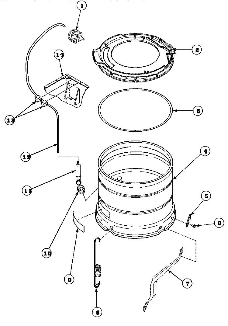 OUTER TUB, COVER AND PRESSURE HOSE Diagram and Parts List for LW6163WM PLW6163WM B Amana Washer