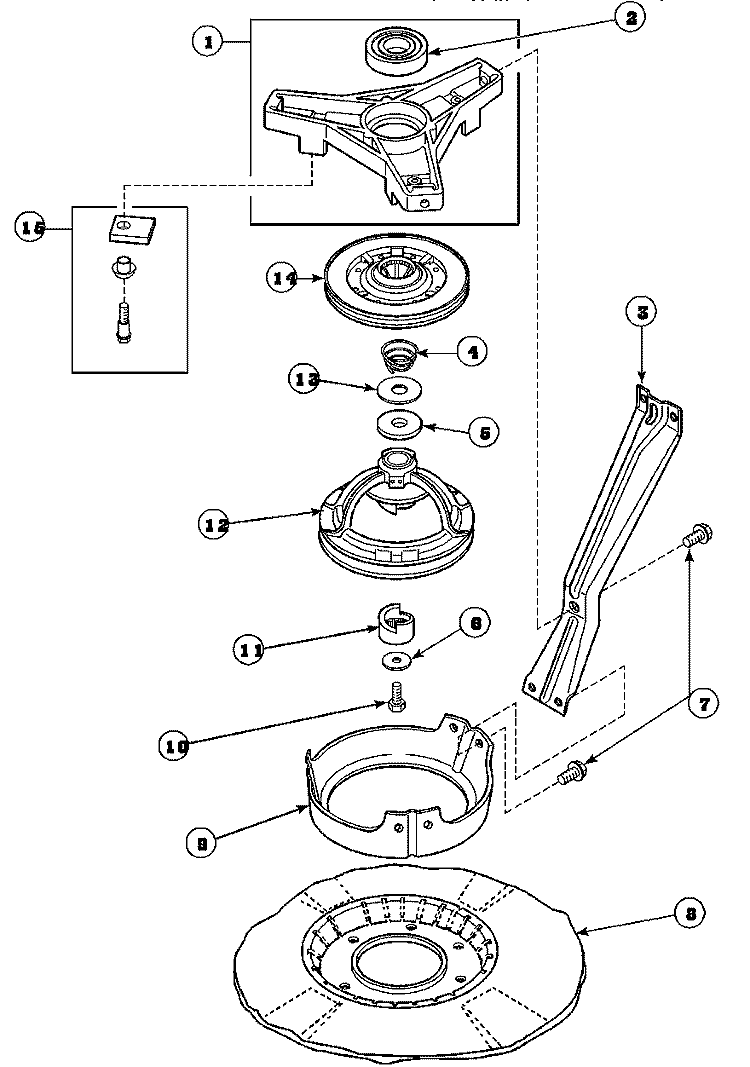 BRG HSG / BRAKE PULLEY & PIVOT DOME Diagram and Parts List for LW6163WM PLW6163WM B Amana Washer
