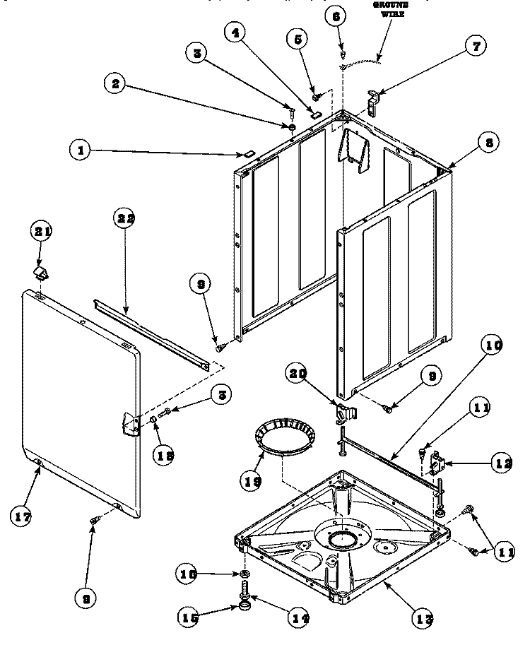 FRONT PANEL, BASE ASSY AND CABINET ASSY Diagram and Parts List for LW6163WM PLW6163WM B Amana Washer