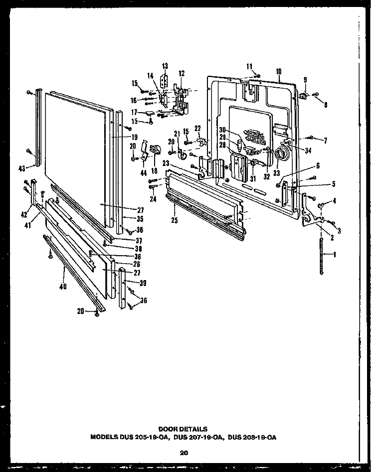 DOOR DETAILS Diagram and Parts List for DUS20719-OA  Amana Dishwasher