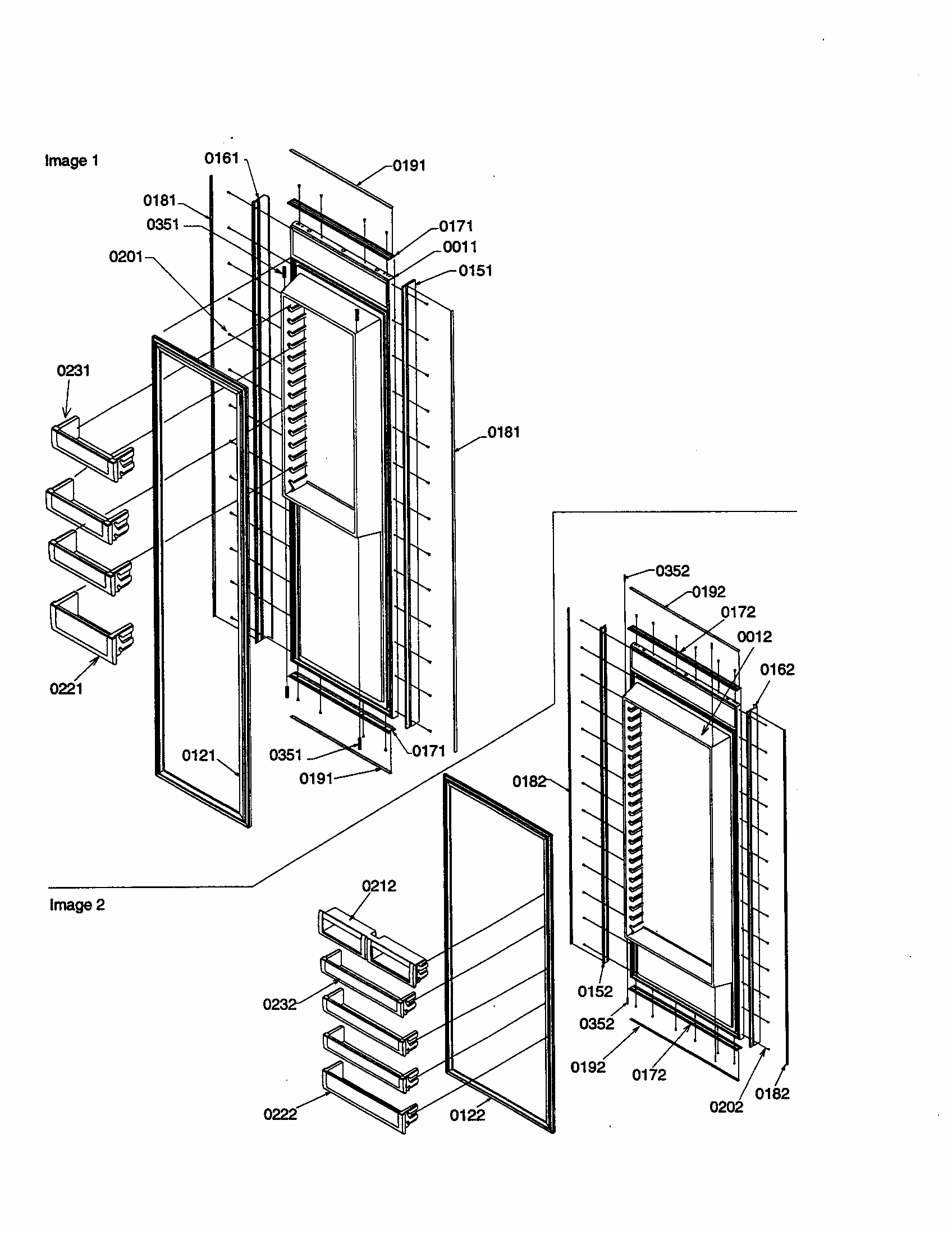 Freezer/refrigerator Door Assembly Diagram and Parts List for S148CA01-P1305502W  Amana Refrigerator