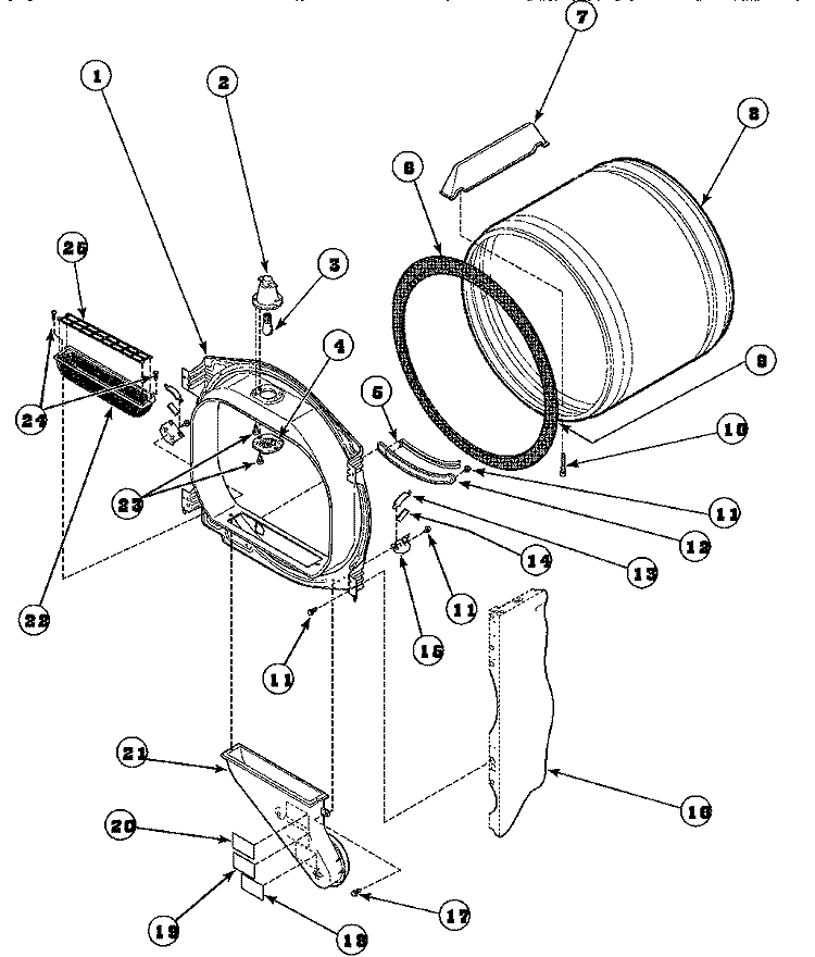 FR BLKHD, AIR DUCT, FELT SEAL & CYLINDER Diagram and Parts List for LG8163LM PLG8163LM Amana Dryer