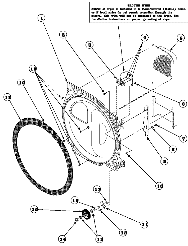 REAR BLKHD / FELT SEAL / CYL ROLLER & TERM Diagram and Parts List for LG8163LM PLG8163LM Amana Dryer