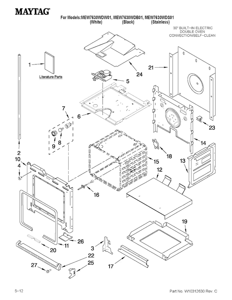 Lower Oven Parts Diagram and Parts List for MEW7630WDW01  Maytag Wall Oven