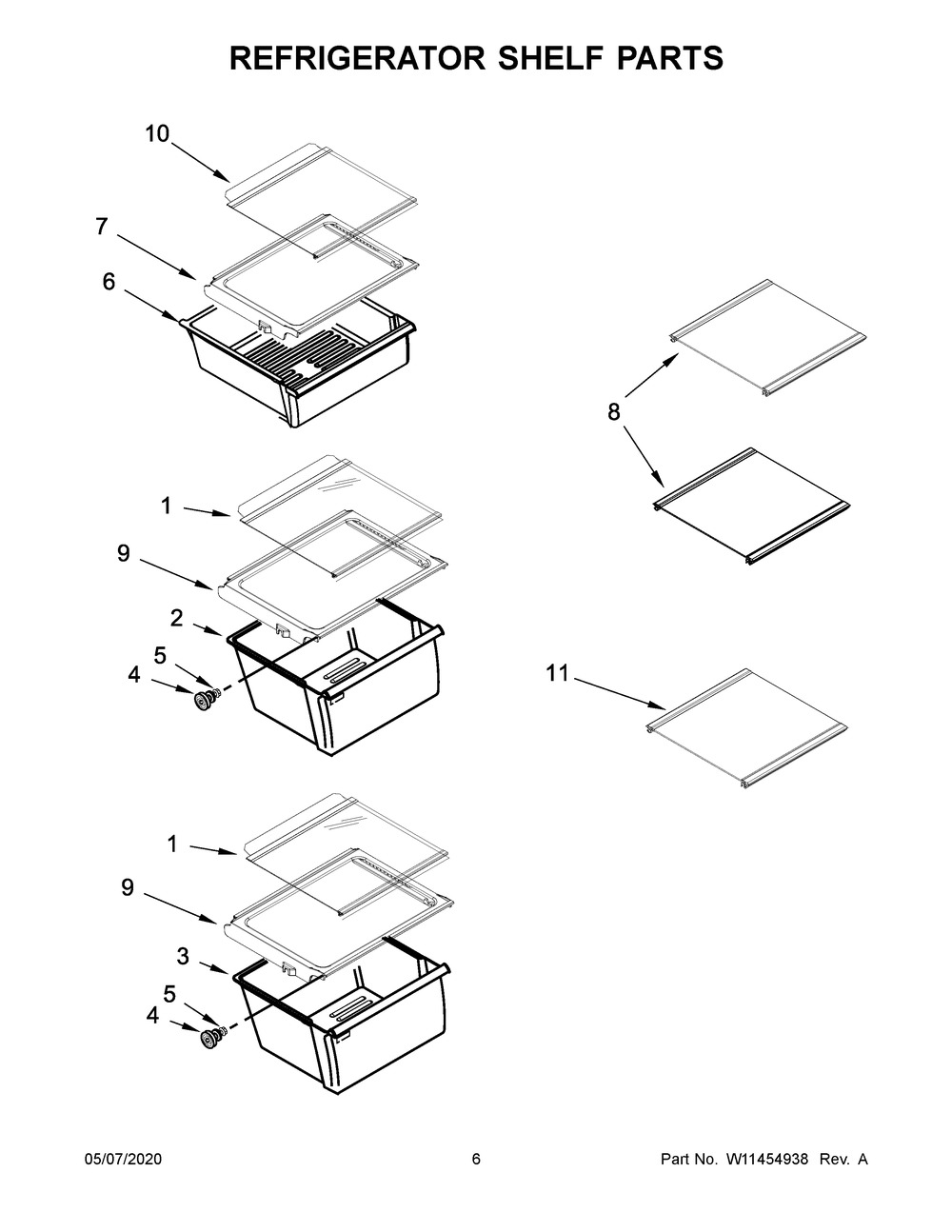 Refrigerator Shelf Parts Diagram and Parts List for MSS25C4MGZ03  Maytag Refrigerator
