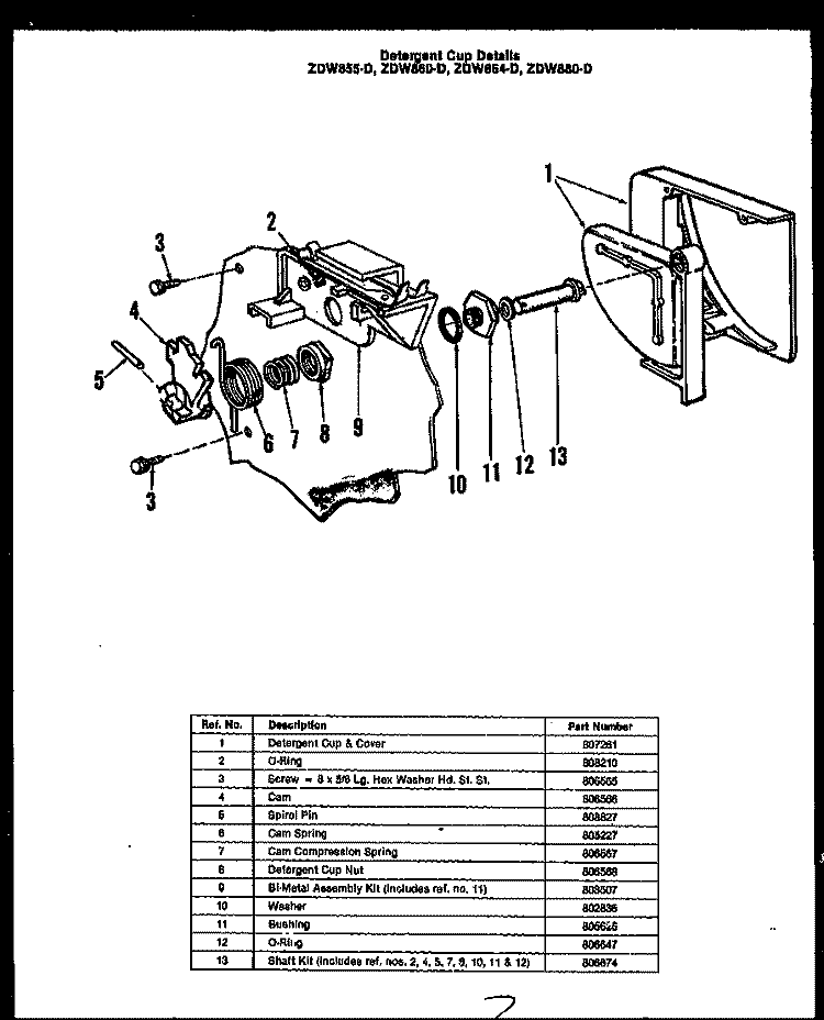 DETERGENT CUP DETAIL Diagram and Parts List for ZDW-860-D  Amana Dishwasher