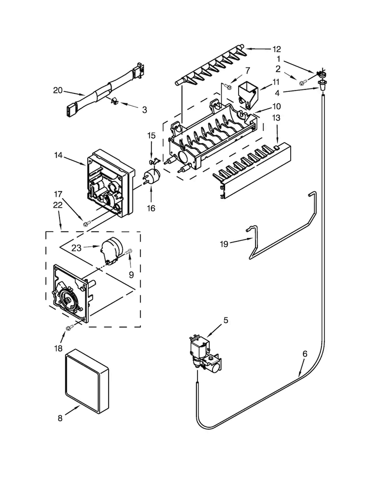 Icemaker Parts Diagram and Parts List for MFF2055YEB00  Maytag Refrigerator