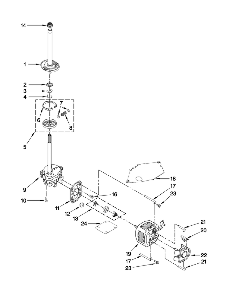 Brake, Clutch, Gearcase, Motor And Pump Parts Diagram and Parts List for NTW4500XQ0  Amana Washer