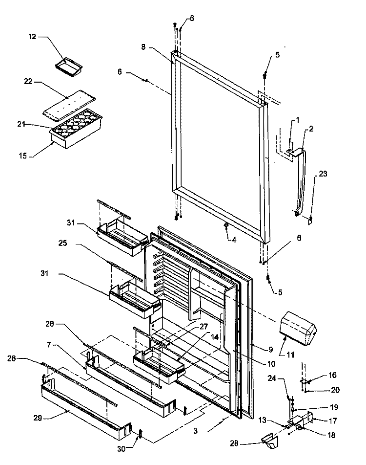 REF DOOR ASSY Diagram and Parts List for THI21S3L P1194704W L Amana Refrigerator