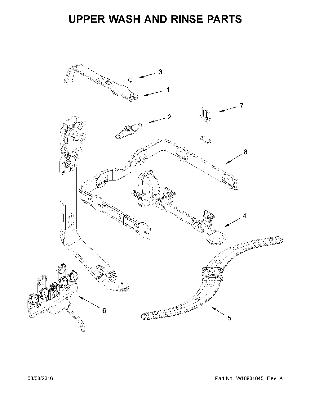 Upper Wash And Rinse Parts Diagram and Parts List for 66514815N611  Kenmore Dishwasher