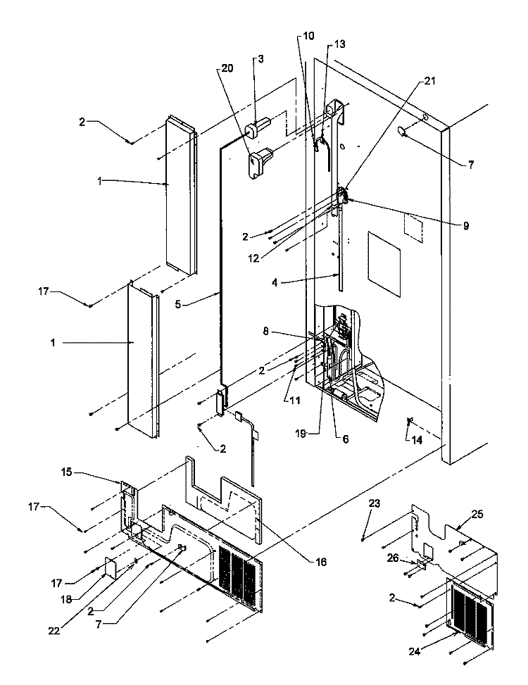 CABINET BACK Diagram and Parts List for THI21S3L P1194704W L Amana Refrigerator