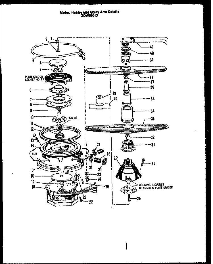 MOTOR Diagram and Parts List for ZDW-880-D  Amana Dishwasher