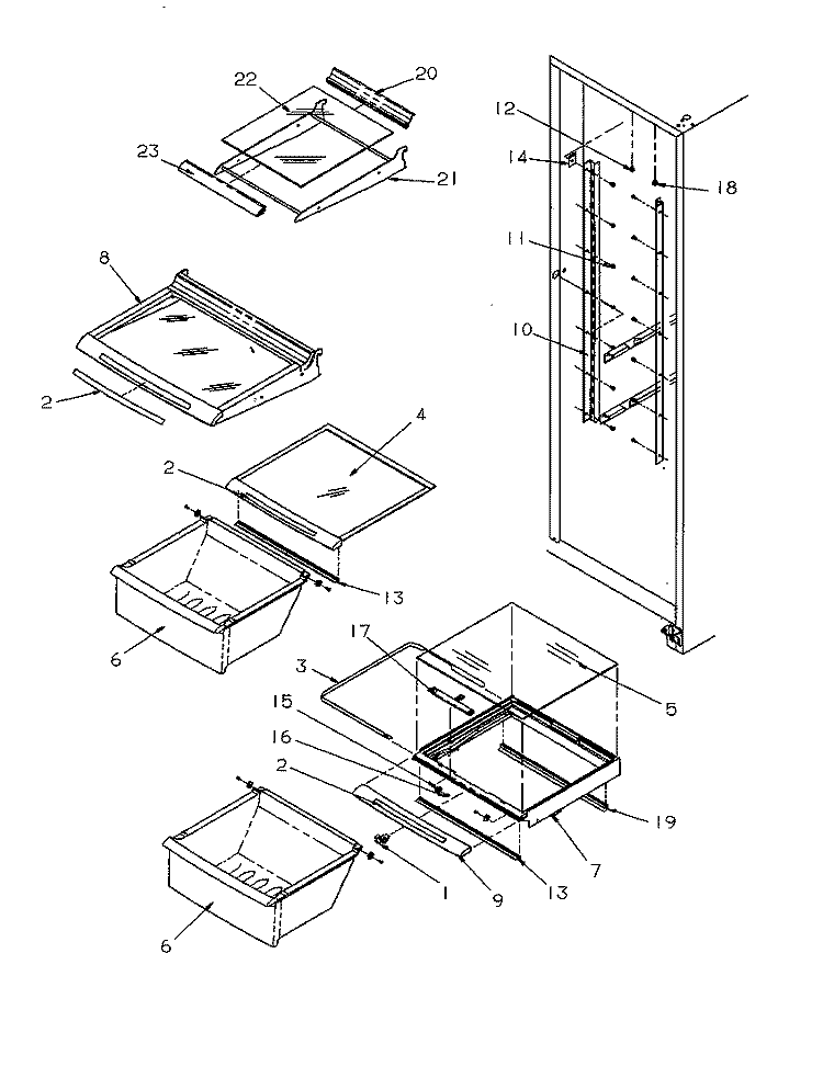 REF SHELVING AND DRAWERS Diagram and Parts List for SXD22S2L P1190416W L Amana Refrigerator