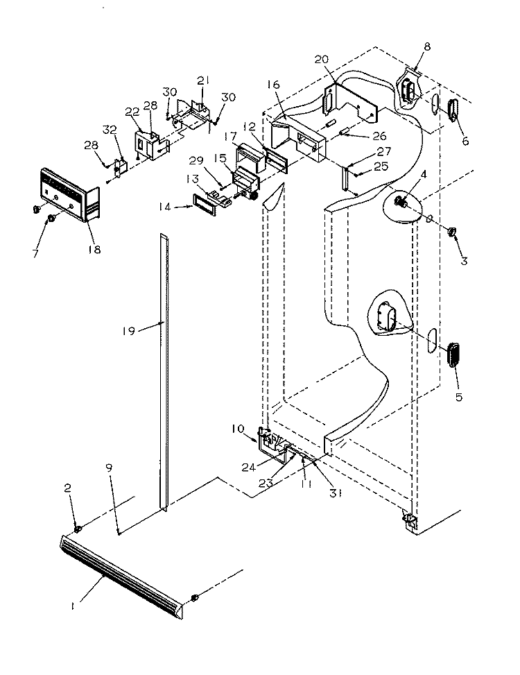 REF / FZ CONTROLS AND CABINET PARTS Diagram and Parts List for SXD22S2L P1190416W L Amana Refrigerator