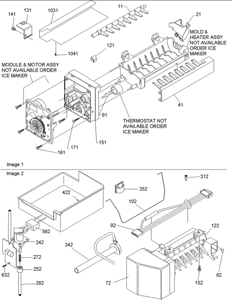 Ice Maker Assy & Parts Diagram and Parts List for BX518VE-P1324301WE  Amana Refrigerator