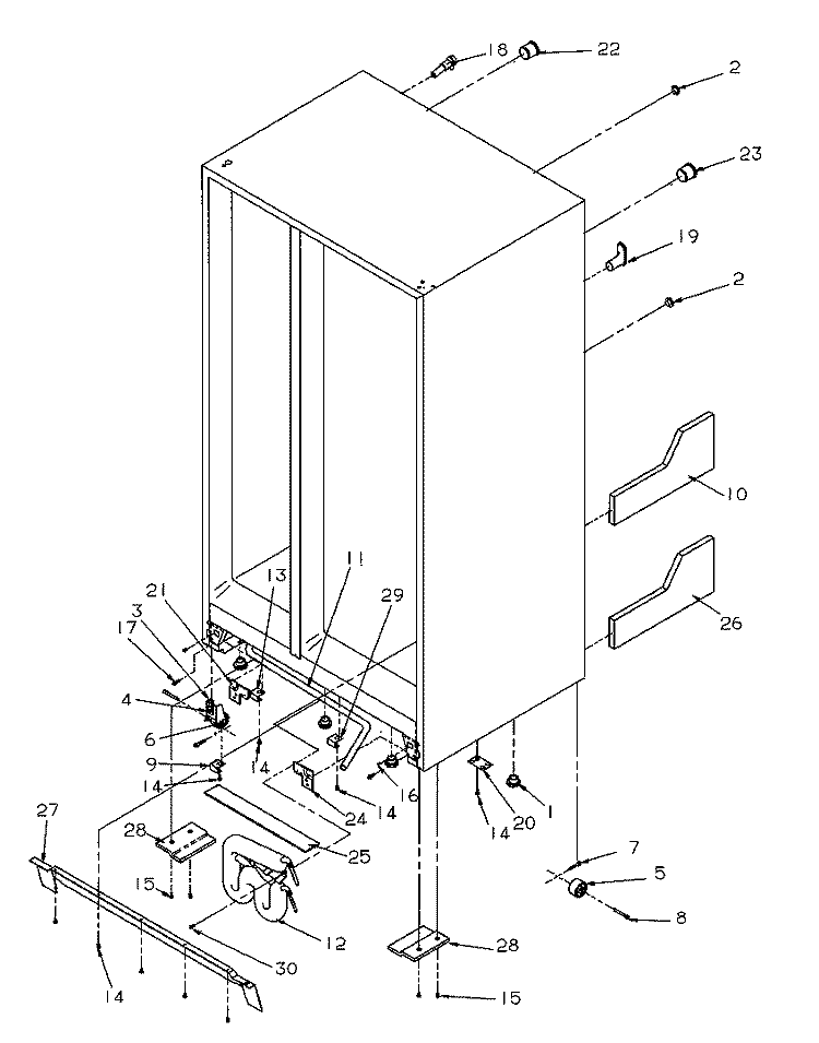 DRAIN SYSTEM AND ROLLERS Diagram and Parts List for SXD22S2L P1190416W L Amana Refrigerator