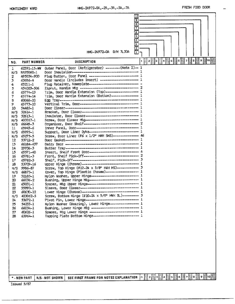 Fresh Food Door Assembly Page 2 Diagram and Parts List for 24972A  Admiral Refrigerator