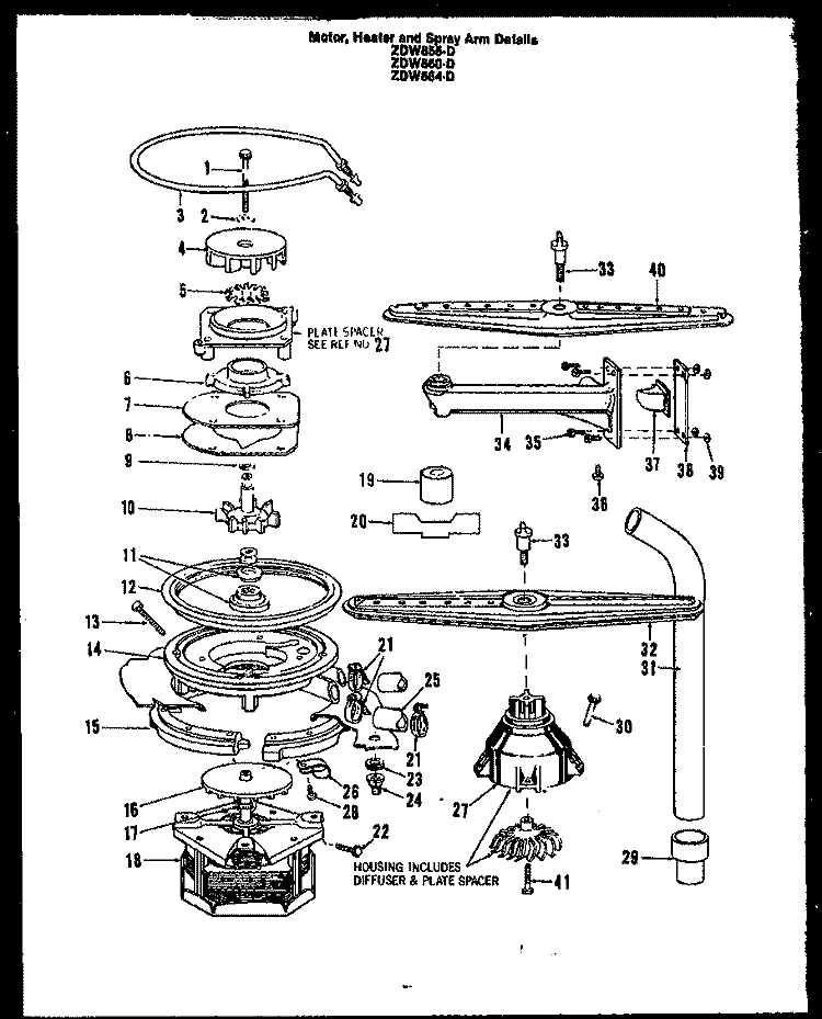 MOTOR Diagram and Parts List for ZDW-860-D  Amana Dishwasher