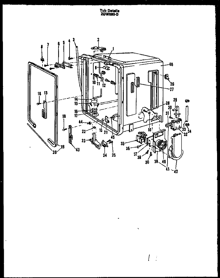 TUB DETAILS Diagram and Parts List for ZDW-880-D  Amana Dishwasher