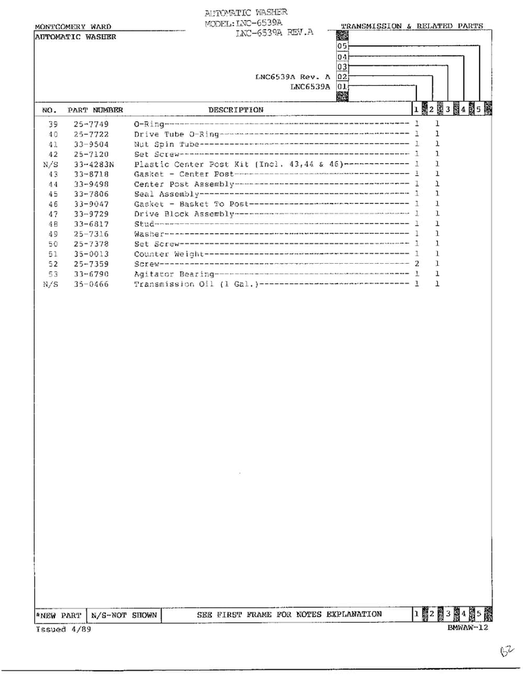 Automatic Washer-transmission Page 3 Diagram and Parts List for 6539A REV A Norge Washer
