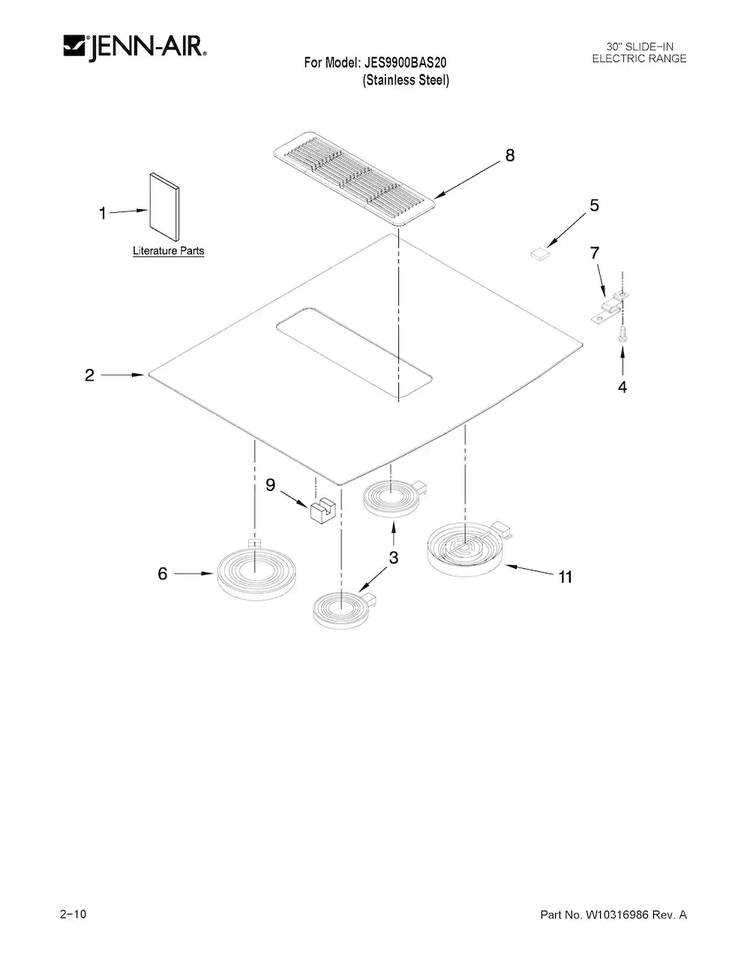 Cooktop Parts Diagram and Parts List for JES9900BAS20  Jenn-Air Range