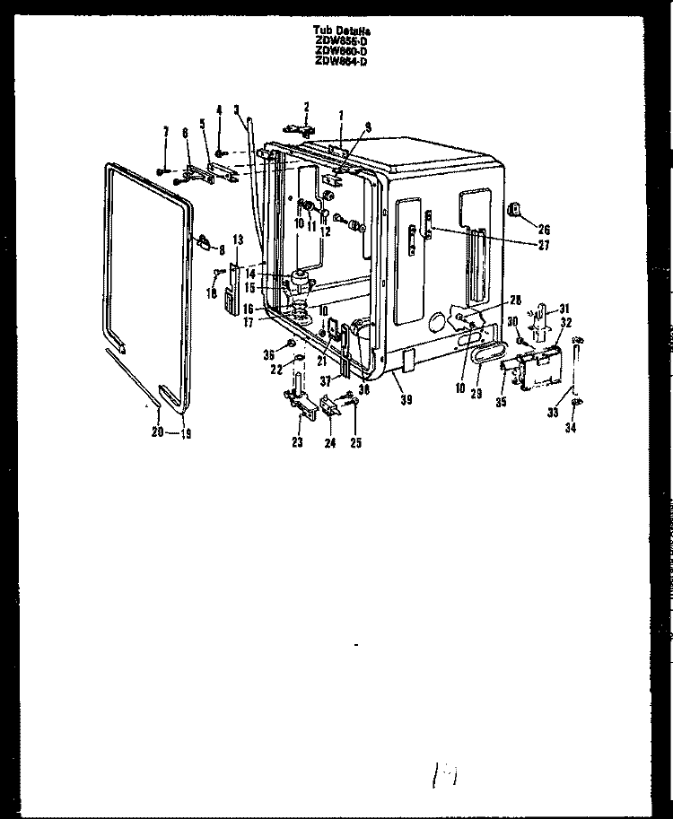 TUB DETAILS Diagram and Parts List for ZDW-860-D  Amana Dishwasher
