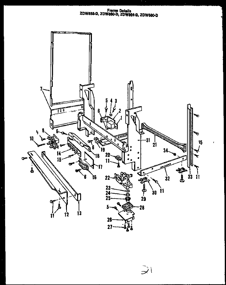 FRAME DETAILS Diagram and Parts List for ZDW-860-D  Amana Dishwasher