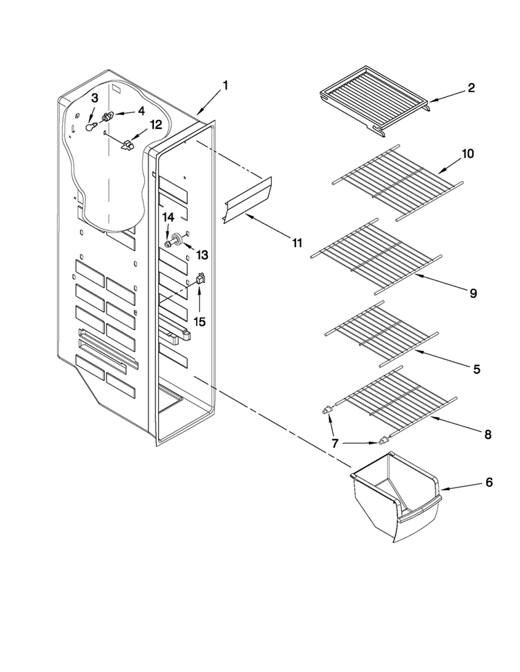 Freezer Liner Parts Diagram and Parts List for MSB2554AEY02  Maytag Refrigerator