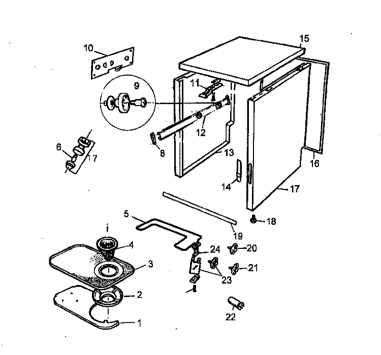CABINET / HEATING ELEMENT / FILTER PARTS Diagram and Parts List for ASU9000CBS P1182609W Amana Dishwasher