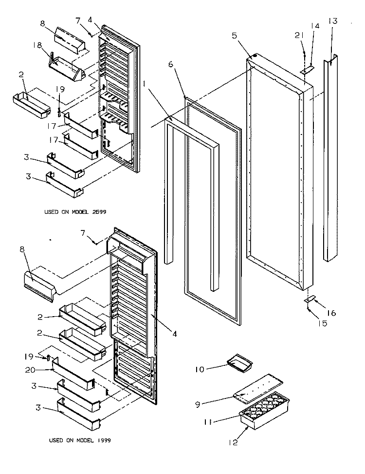 REF DOOR Diagram and Parts List for 2599A P1190419W L Amana Refrigerator