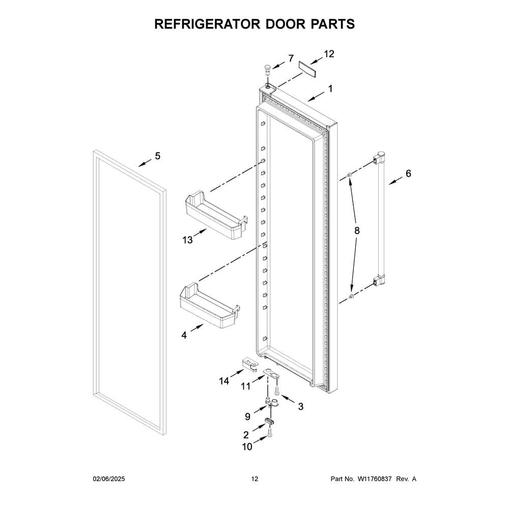 Refrigerator Door Parts Diagram and Parts List for MRSC6636RZ00  Maytag Refrigerator